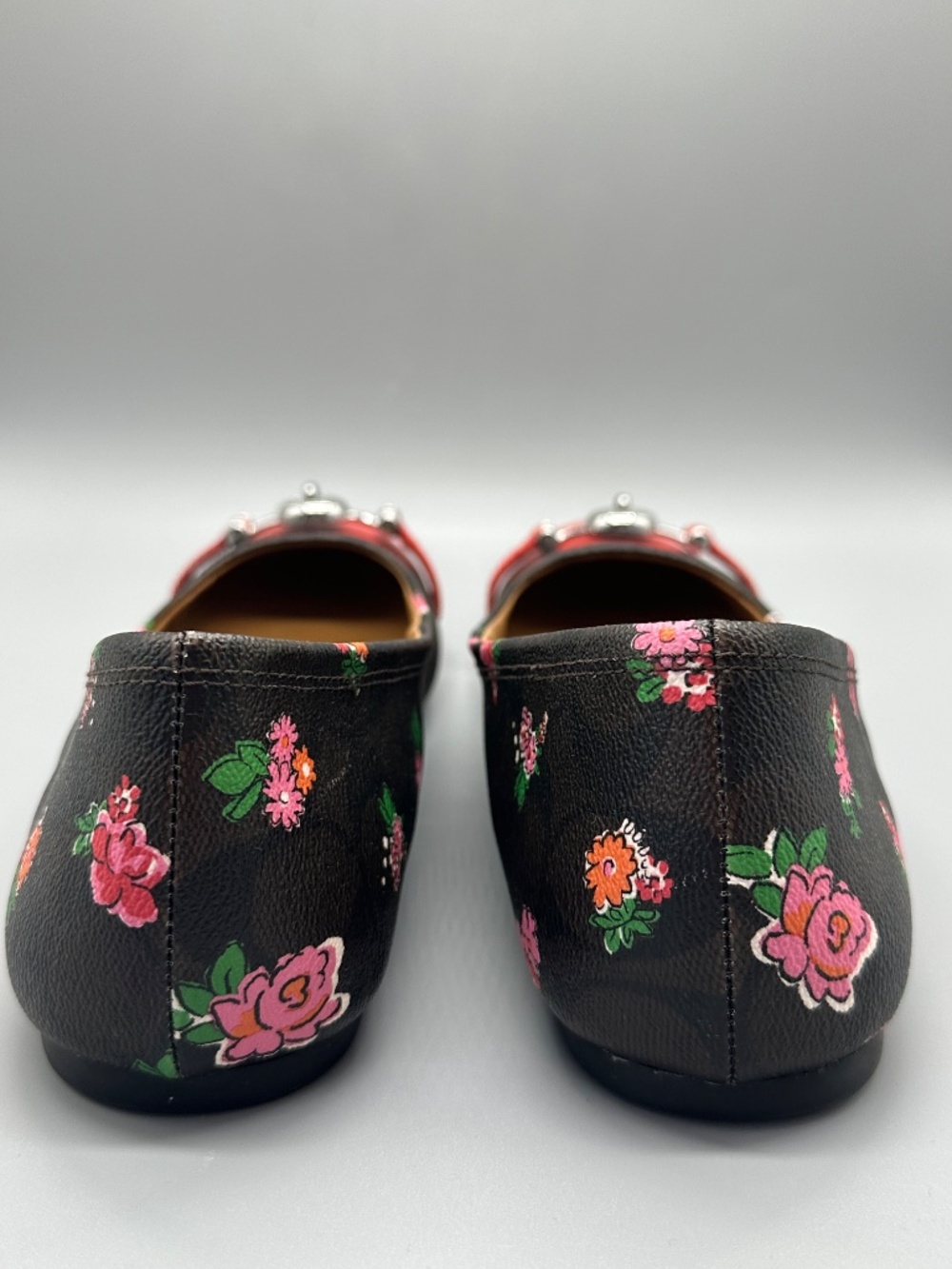 Coach Leila Red Floral Leather Ballet Flats 9.5B Classic Preppy - Picture 3 of 8